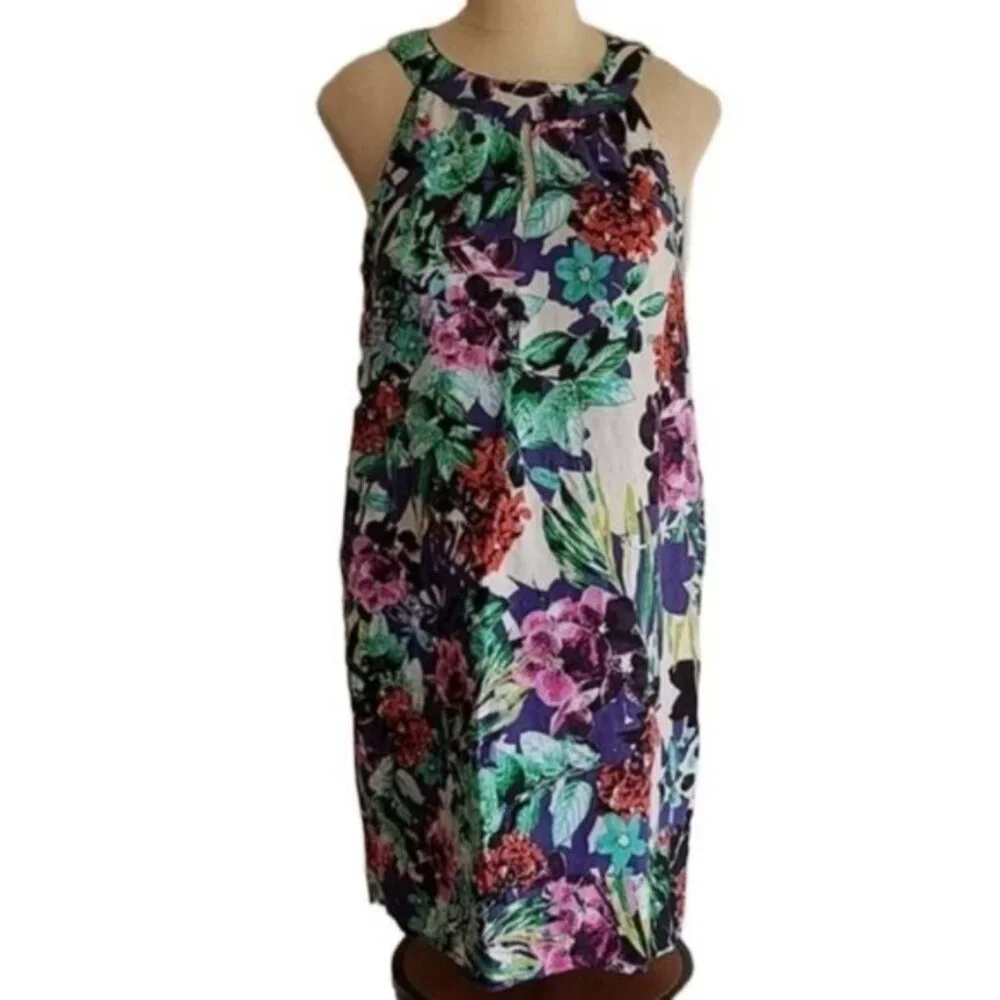Floral Linen Dress C & C California Sleeveless HALTER Women's WOMAN'S Size 5